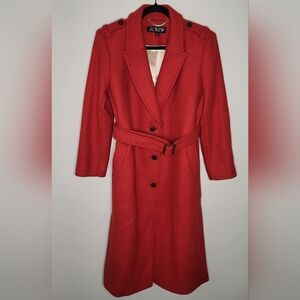 J Crew Wrap Trench Coat Jacket Italian Double Face Wool Blend Red EUC Size XS -S